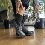 Czarne ocieplane Trapery Damskie model CHIUSI BLACK skóra naturalna