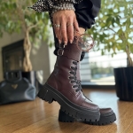 Bordowe Trapery Damskie LURSO z patką model RAPINO BORDO skóra naturalna