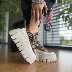 Sneakersy Damskie w panterkę na platformie RIPOSTO LEOPARD skóra naturalna