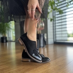 Czarne Eleganckie Półbuty Damskie LURSO model LAGO BLACK skóra naturalna