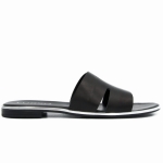 Czarne Klapki Damskie na płaskiej podeszwie LURSO model FRATTA BLACK skóra naturalna