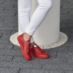 Czerwone Trampki damskie na niskiej podeszwie model DESIREE RED skóra naturalna