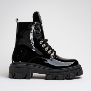 Czarne lakierowe Trapery Damskie LURSO na platformie