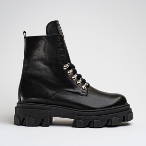 Czarne licowe Traperki Damskie LURSO na platformie