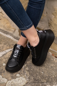 Czarne Sneakrsy Damskie LURSO z ozdobą taśmą model ADRIENNE BLACK  skóra naturalna