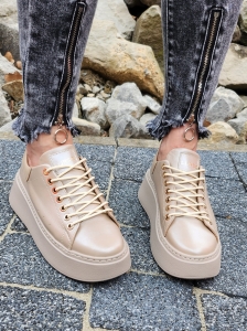 Perłowo-beżowe Trampki LURSO z linii AUDREY model ARLETTE SHINE BEIGE skora naturalna