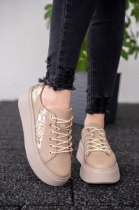Beżowe Trampki Damskie LURSO model AGATHE BEIGE skóra naturalna